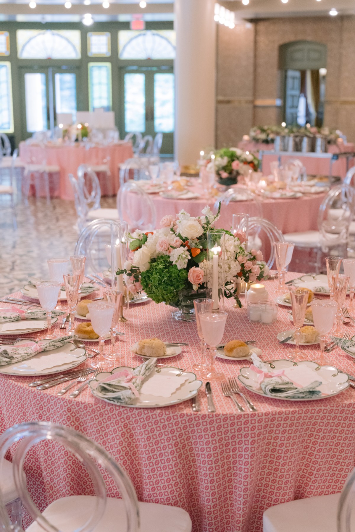 indoor wedding reception details at wedding West Baden Springs Resort