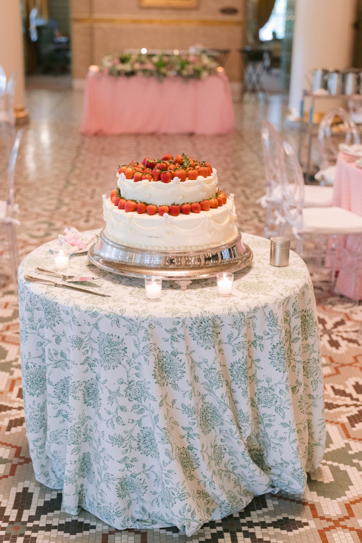 wedding cake at wedding West Baden Springs Resort