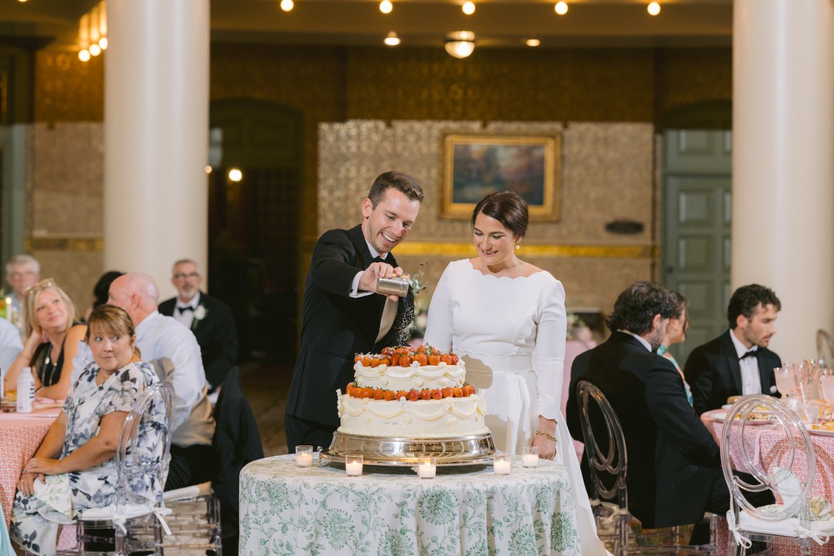 wedding cake at wedding West Baden Springs Resort