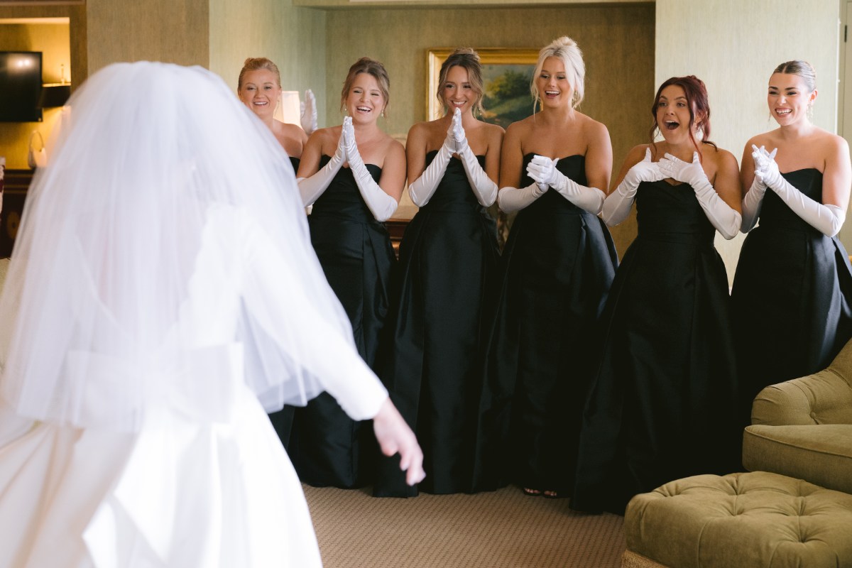 first look with bridesmaids for wedding West Baden Springs Resort