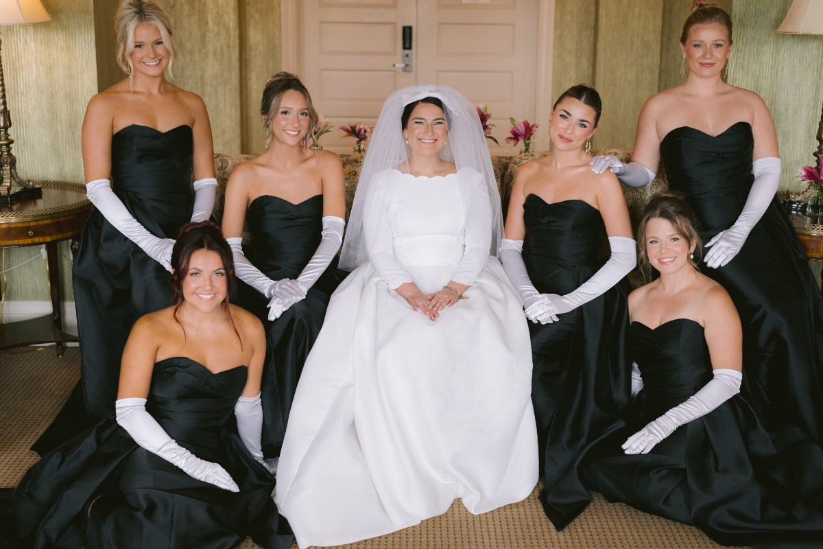 bride with bridesmaids after getting ready for wedding West Baden Springs Resort