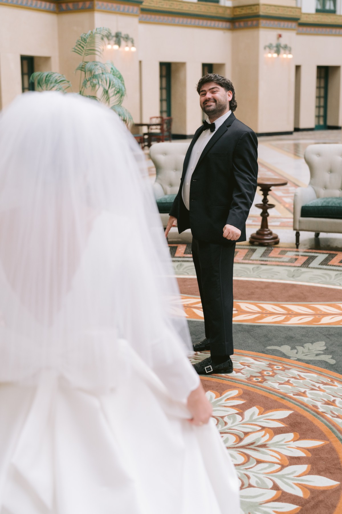 first look photos for wedding West Baden Springs Resort
