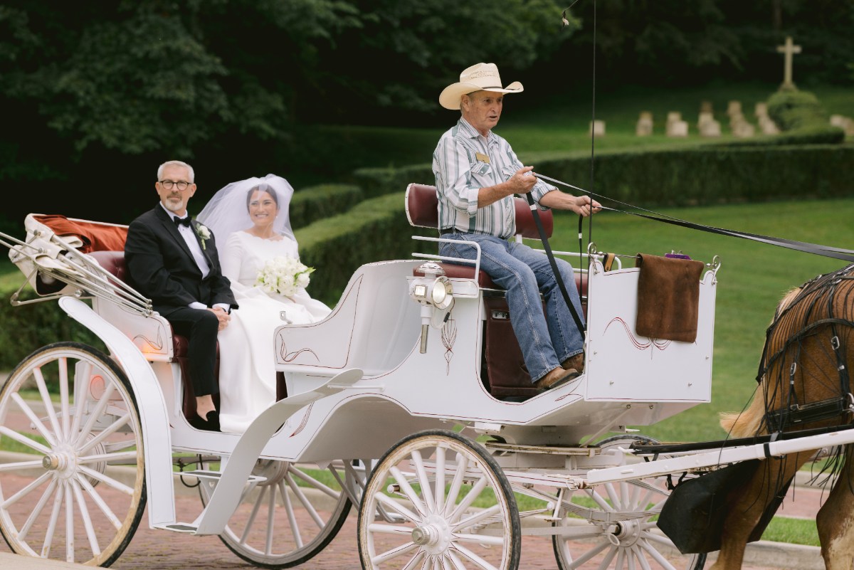 horse and carriage at wedding West Baden Springs Resort